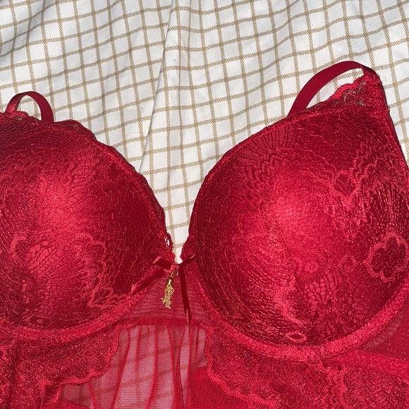 Red FashionNova XL Forbidden Fling Lace Baby Doll 2 Piece Set - Picture 3 of 5